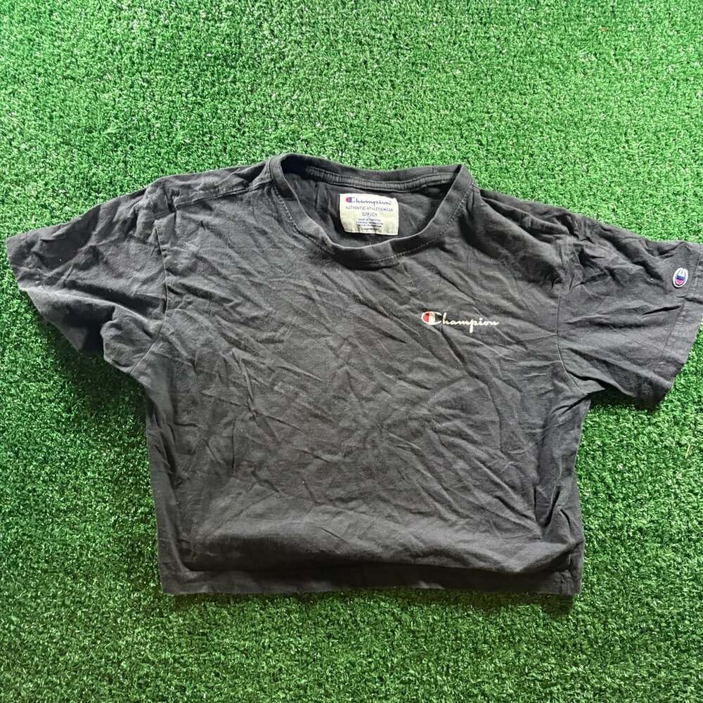 Champion Authentic Athleticwear Black Script Logo Crop Top T-Shirt Size S